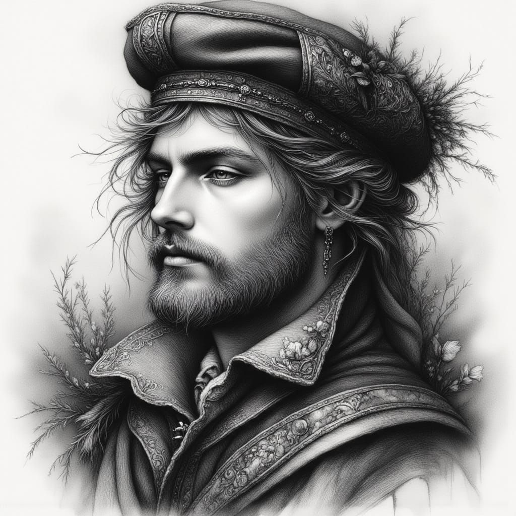 Young Nobleman in Rome: Charcoal Drawing in Renaissance Styl...