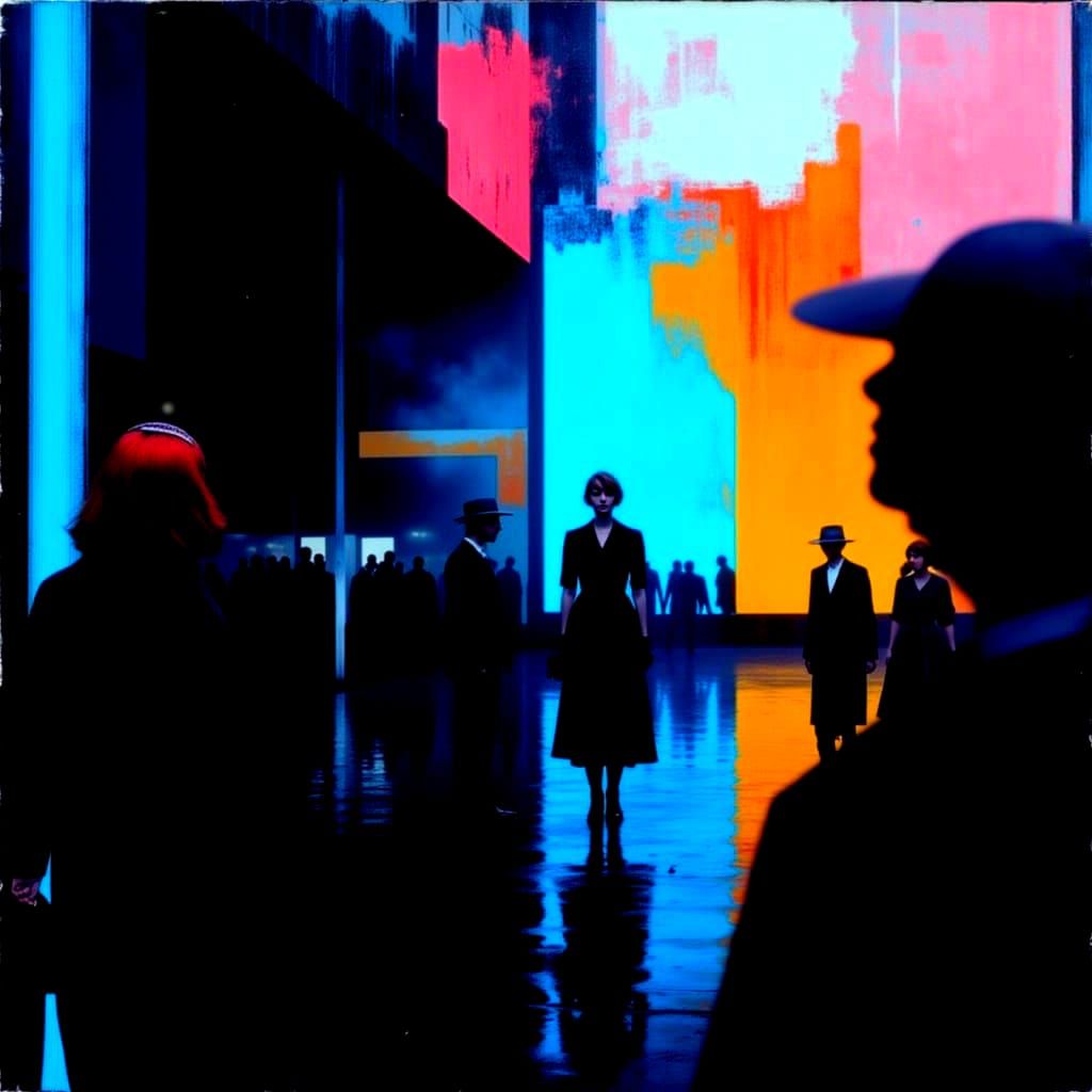 Synthwave Neon Nightlife in Glitch Art Style