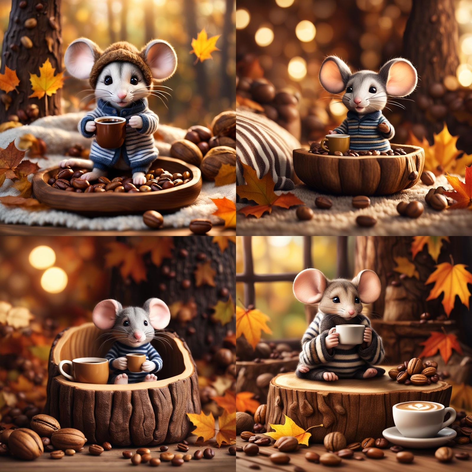 Mouse in Pajamas Relaxing in Walnut Shell Bed