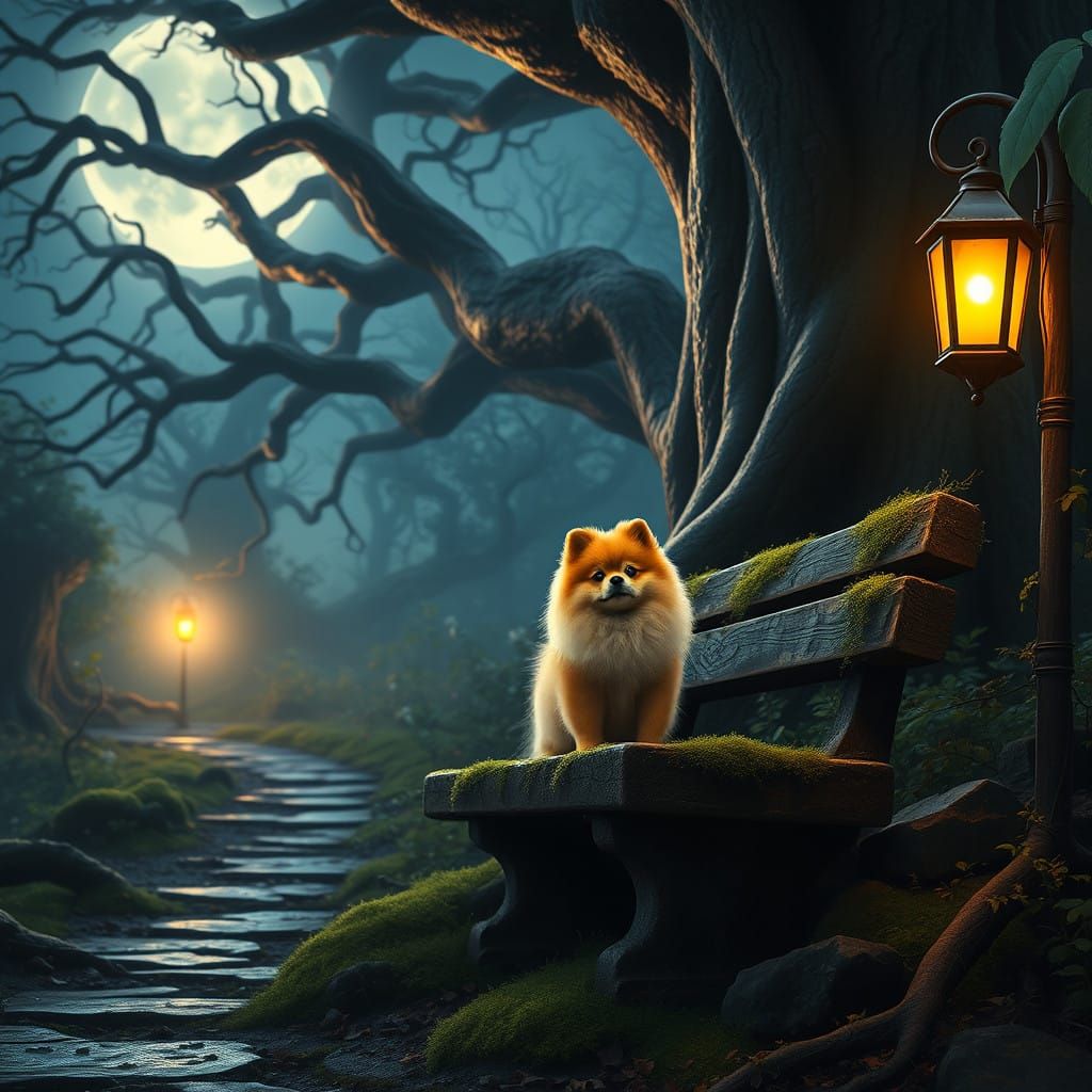 Mystical Forest Canine in Moonlit Anticipation