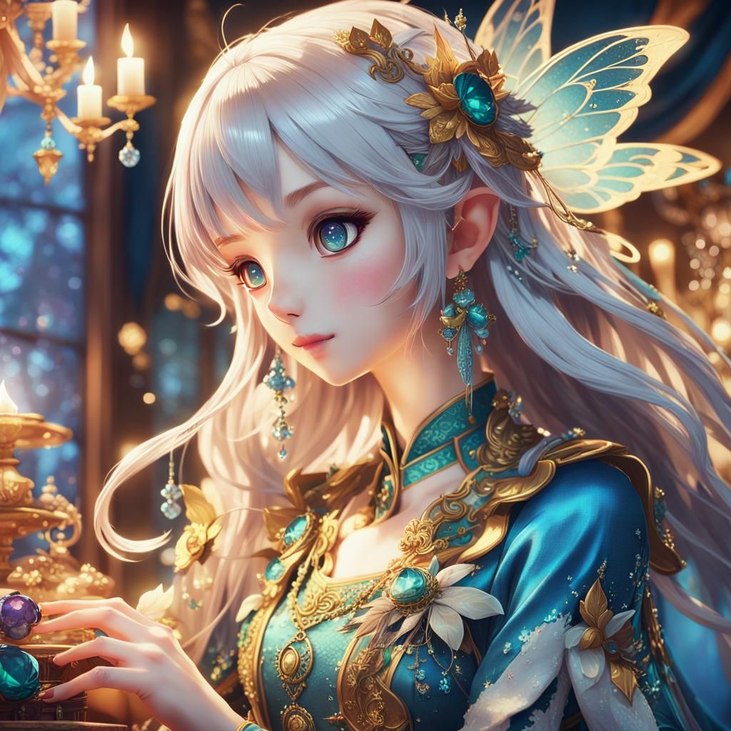 Detailed Fairy Adjusting Outfit in Lavish Room