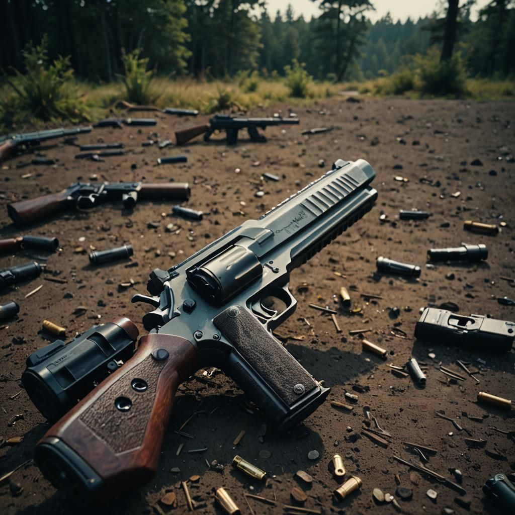 Cinematic Gun Still with Film Grain Effect