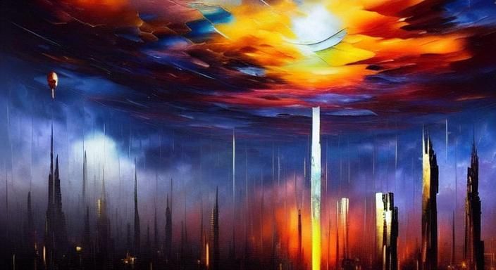 Giant Boy in Dystopian Cosmic Graffiti Art