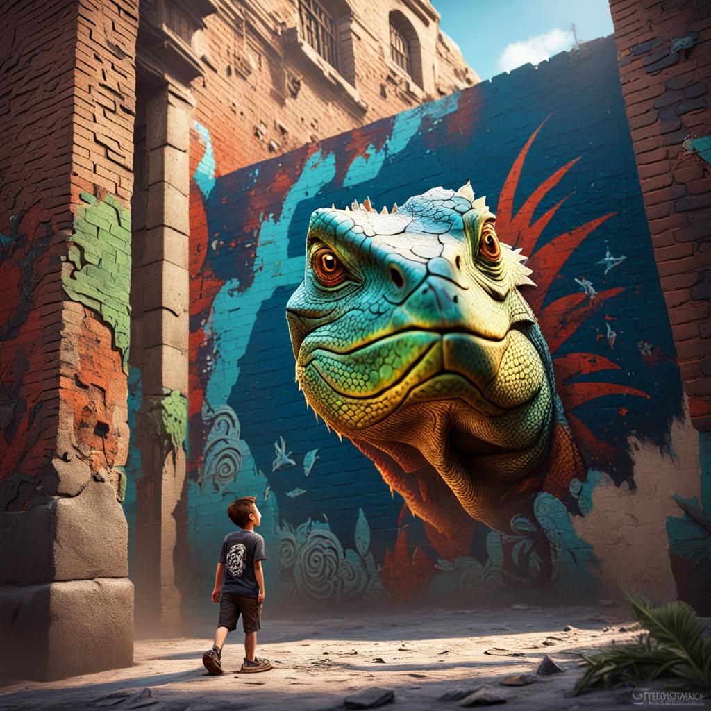 Iguana Street Art Mural in Unreal Engine Style