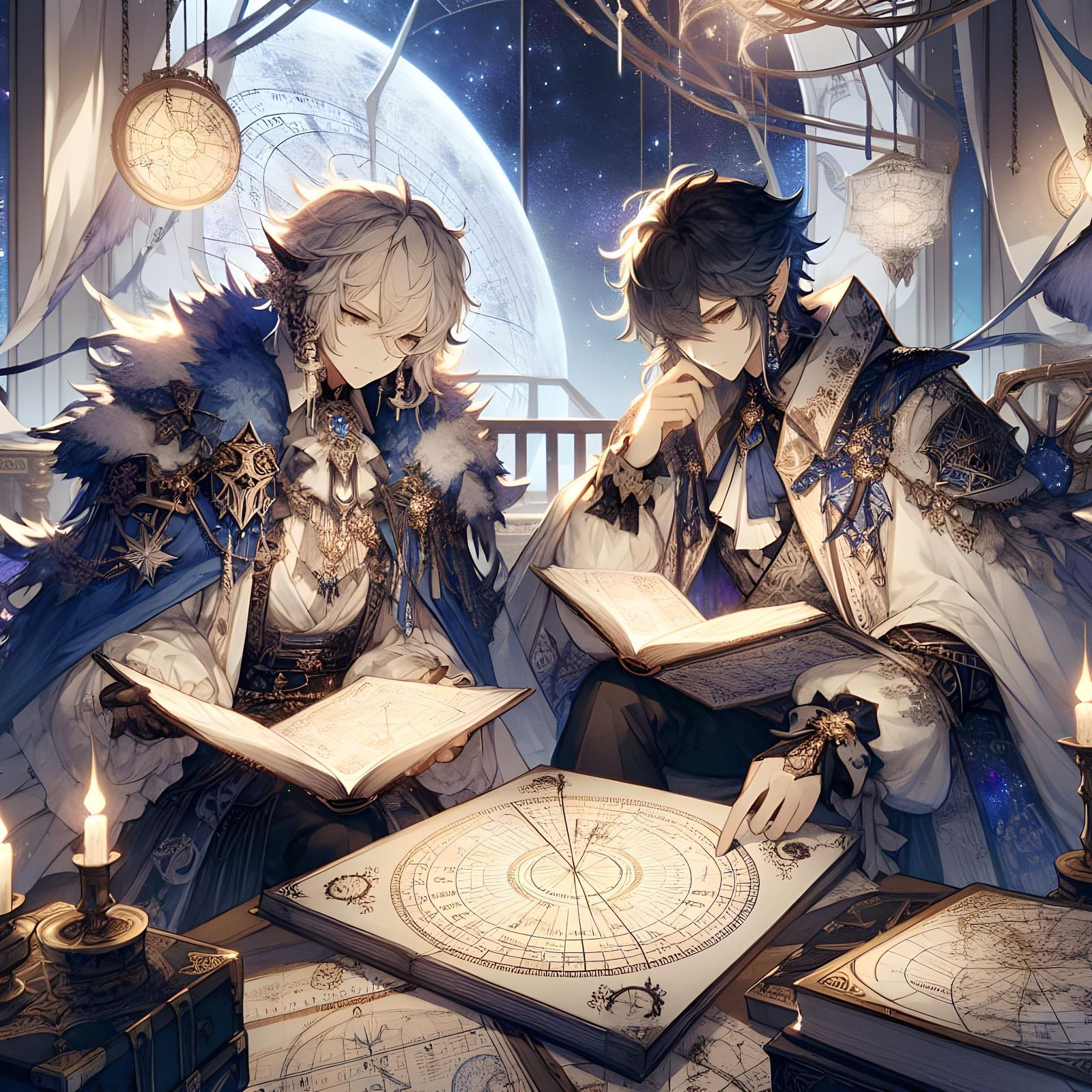 Astrologers Immersed in Celestial Studies, Manga Style