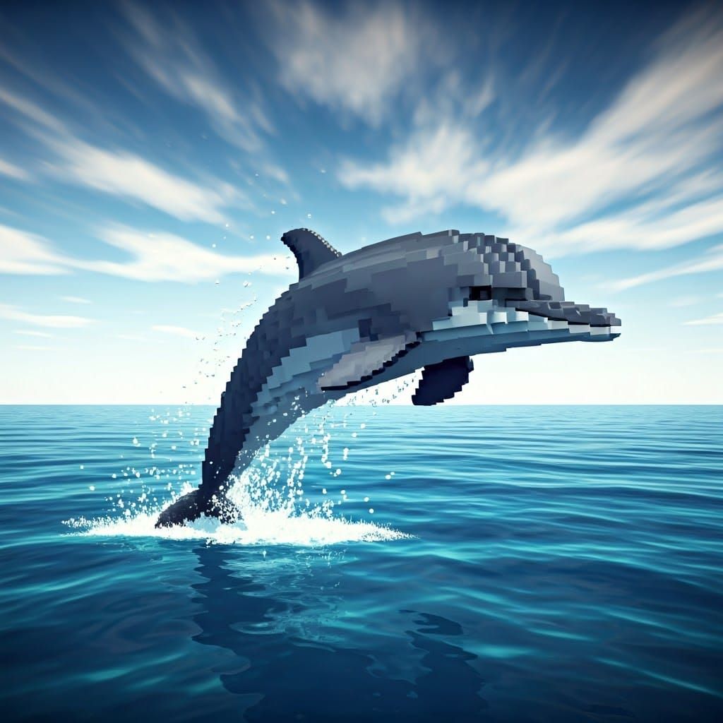Minecraft Dolphin Leaping: Cubic Pixel Art