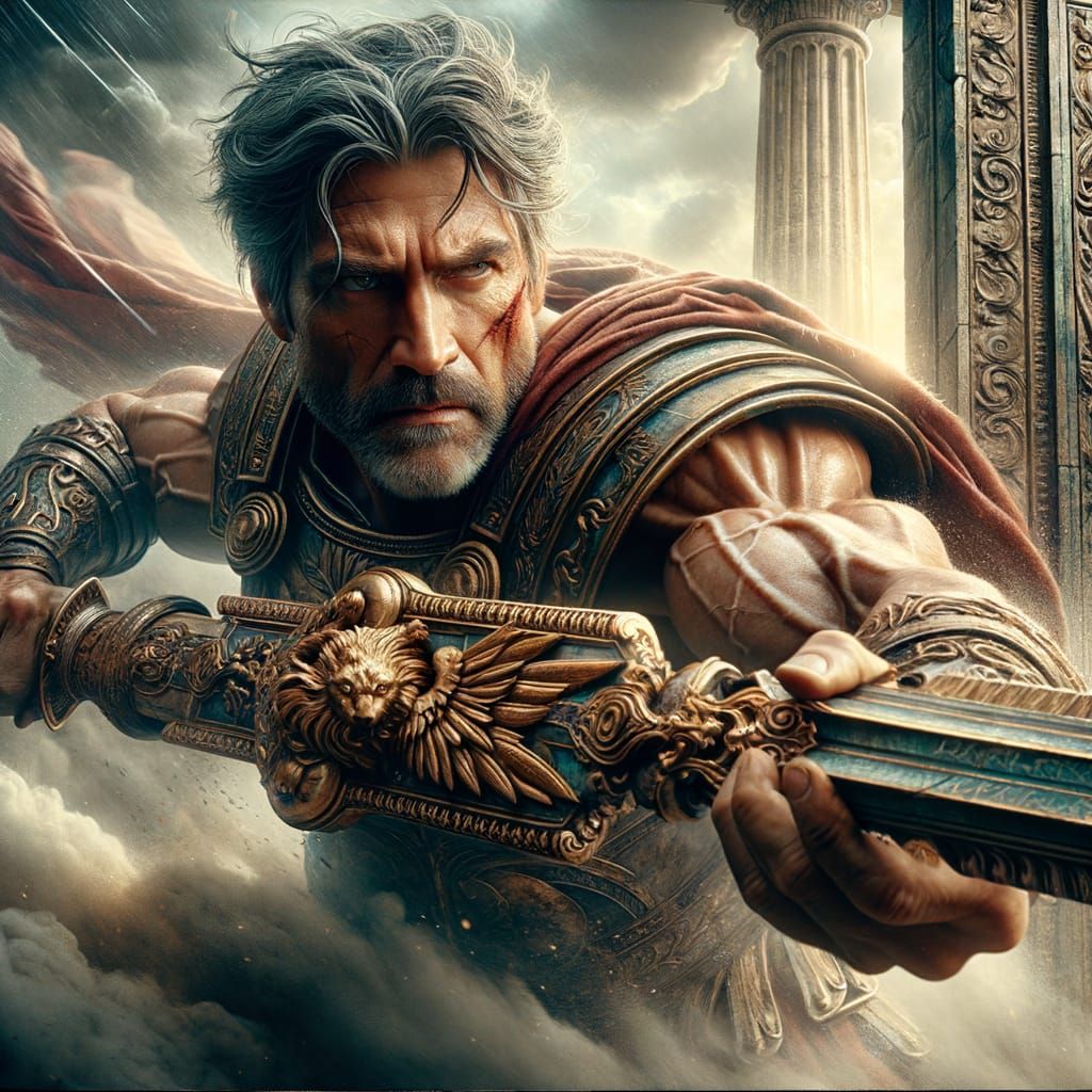 Roman Centurion Defends Gate in Romantic Style