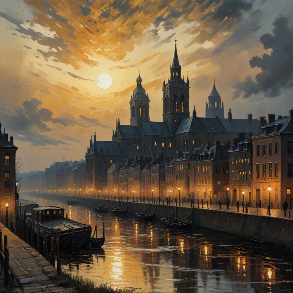 Desolate Cityscape at Twilight in Impressionist Style