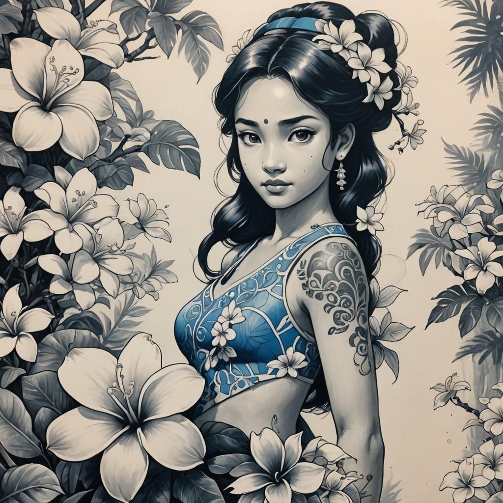 Disney Ghibli Tattoo Design in Blue Oil Paint