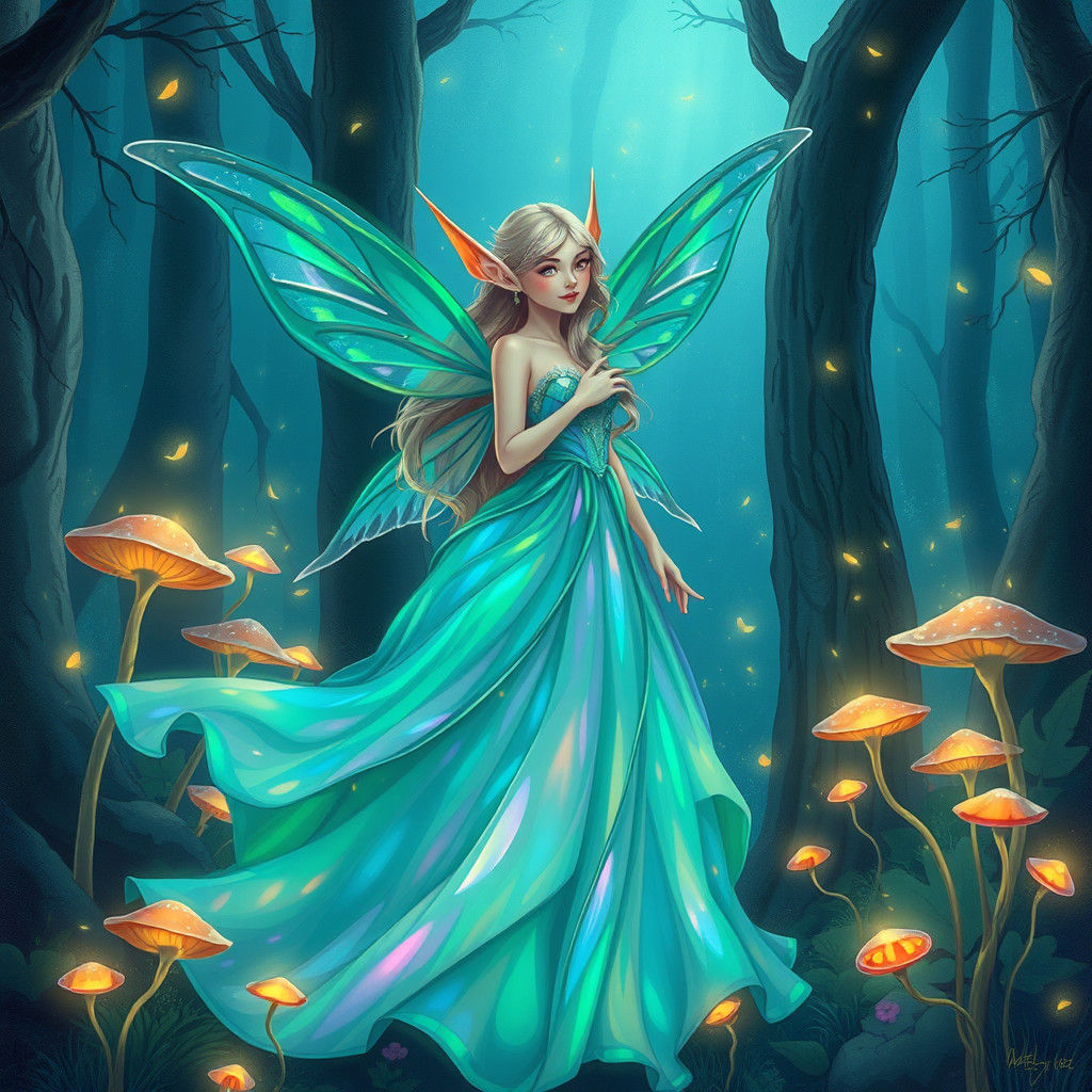 Neon Fairy Elf in Dreamy Illustration Style