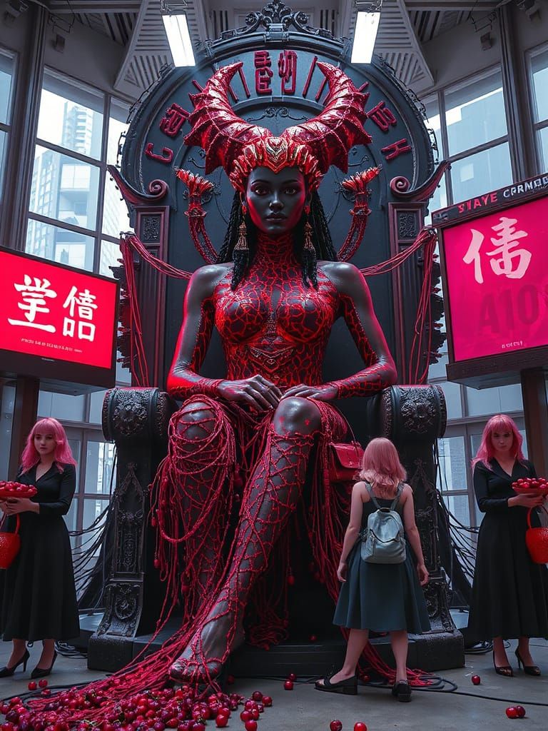 Goddess on Throne of Wires in Pop Surrealism