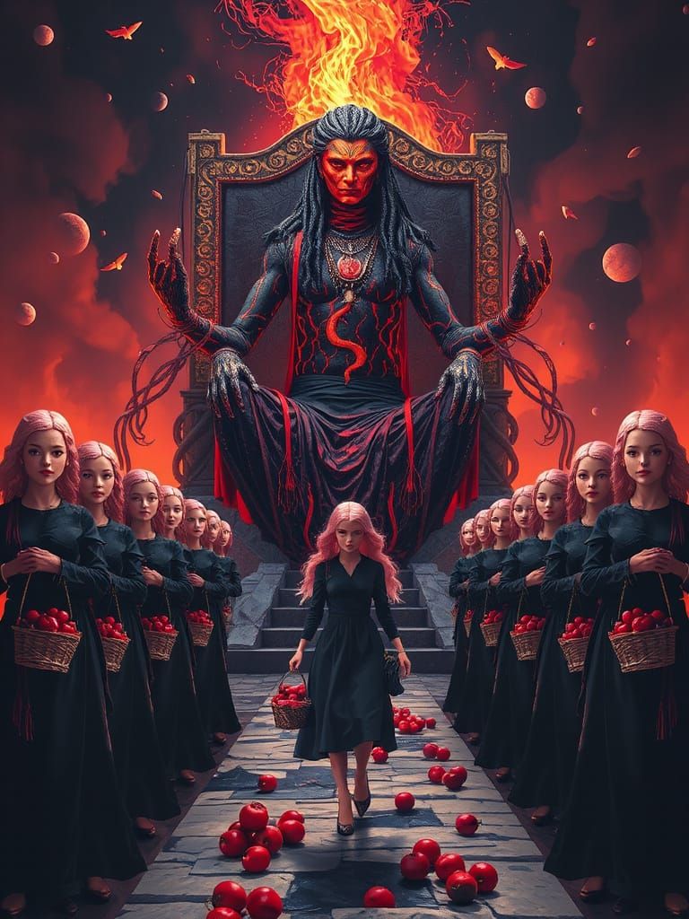 Goddess on Wire Throne in Pop Surrealism Style