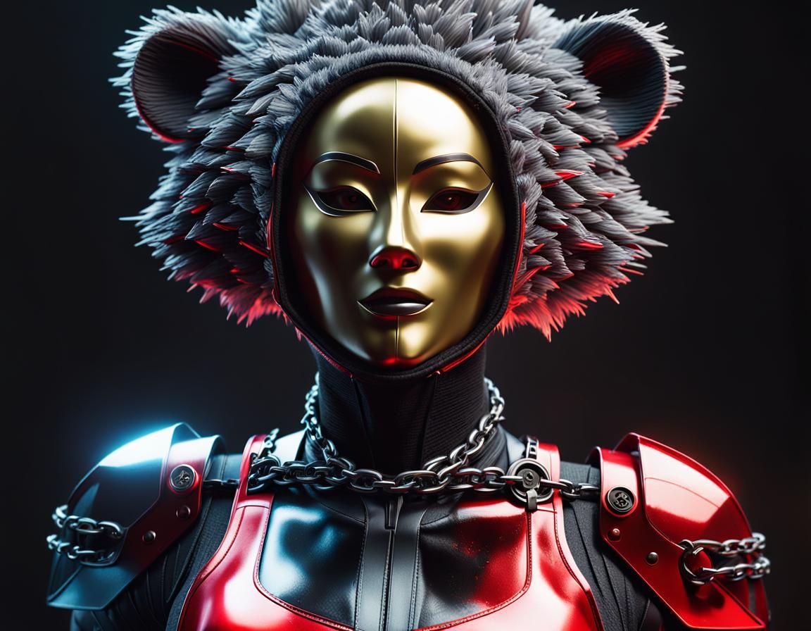 Cyberpunk Ninja Bear Warrior in Gothic Style