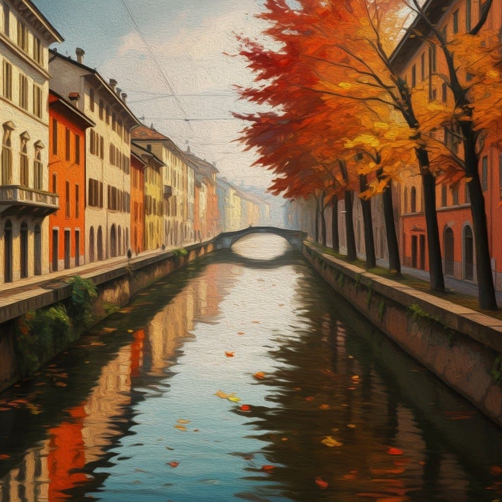 Milan Canal in Autumn: Impressionistic Neo-Expressionism