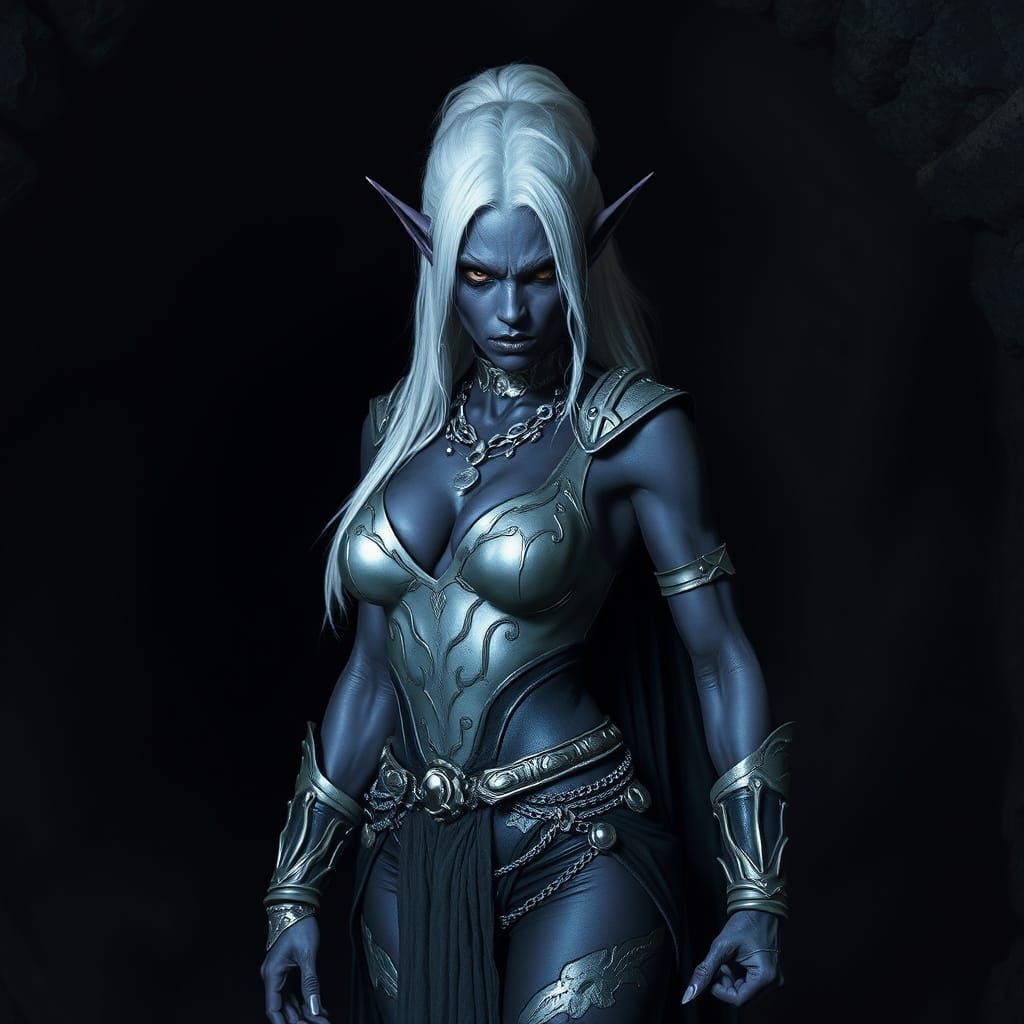 Drow Priestess Portrait in Dark Cave