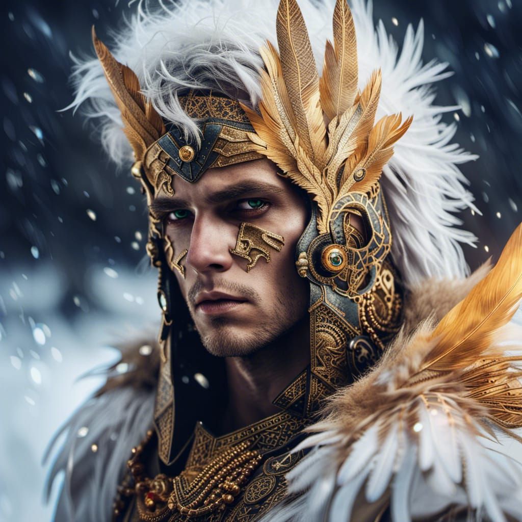 Apocalyptic Prince with Golden Face in Wasteland