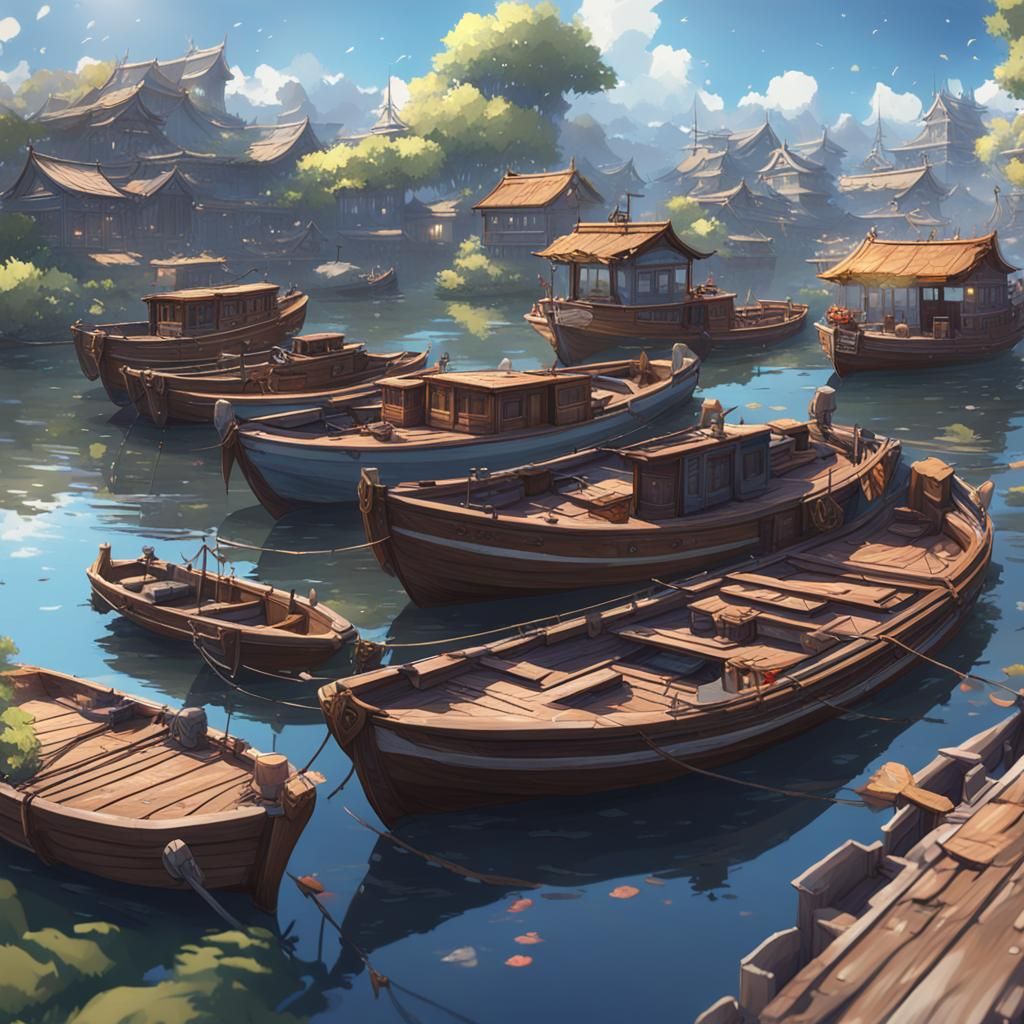 Anime Style Boats Inspired by WLOP