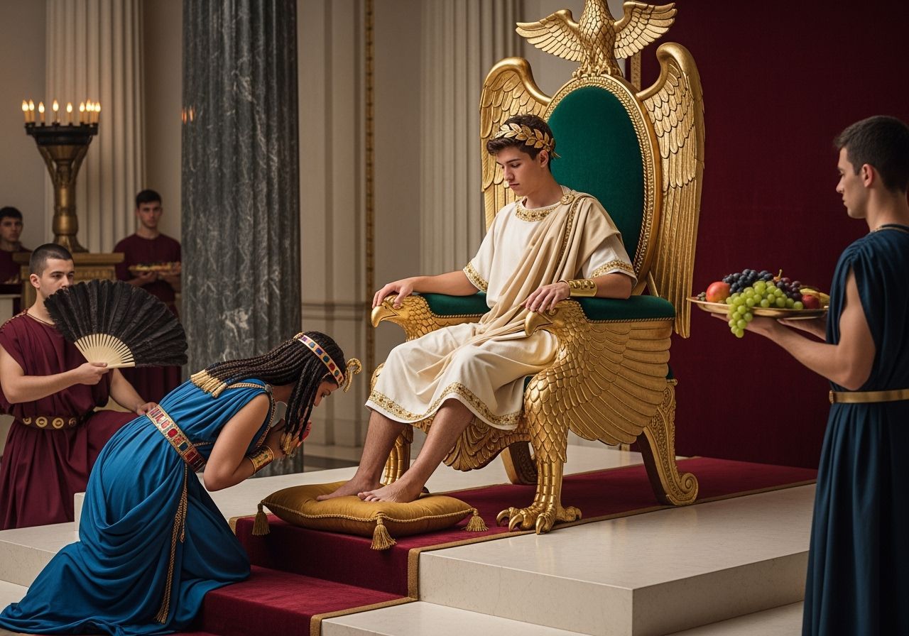 Roman Emperor on Eagle Throne Receives Egyptian Queen