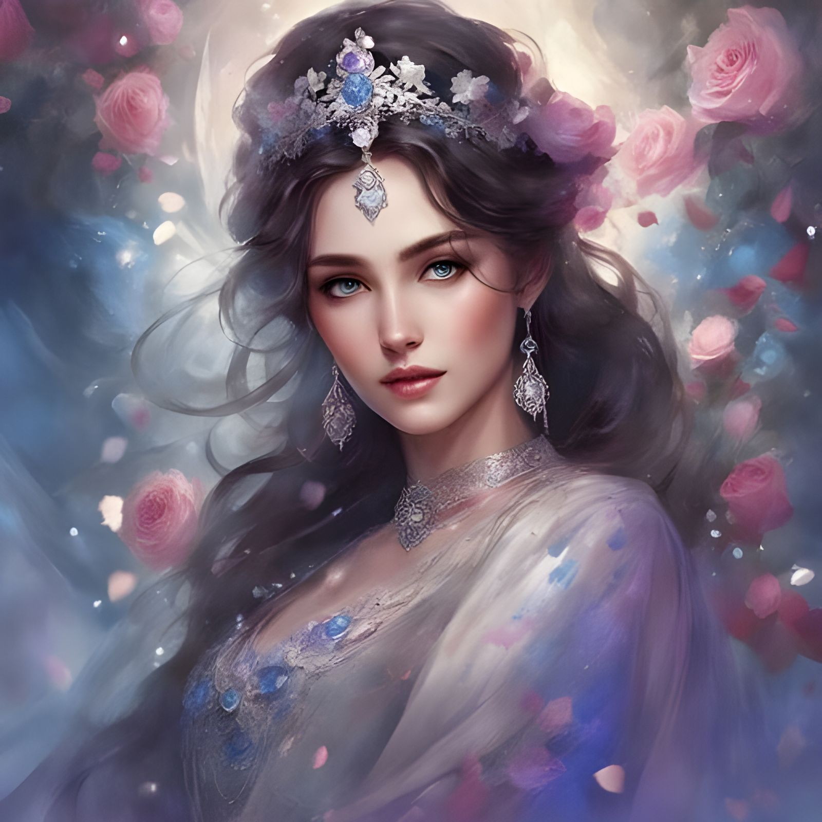 Ethereal Princess Portrait with Rose Petals