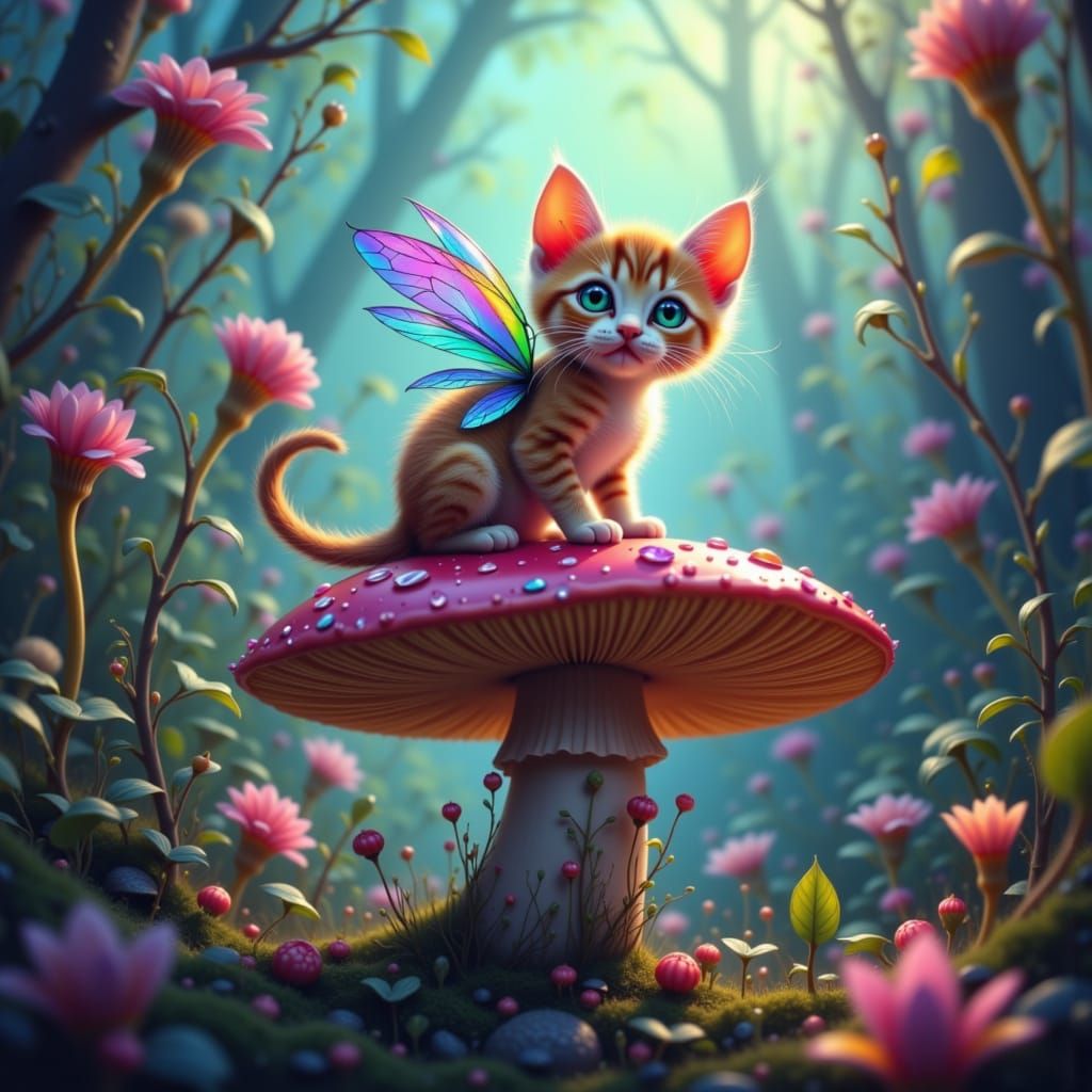 Spider Kitten in Enchanted Forest: Digital Matte Painting