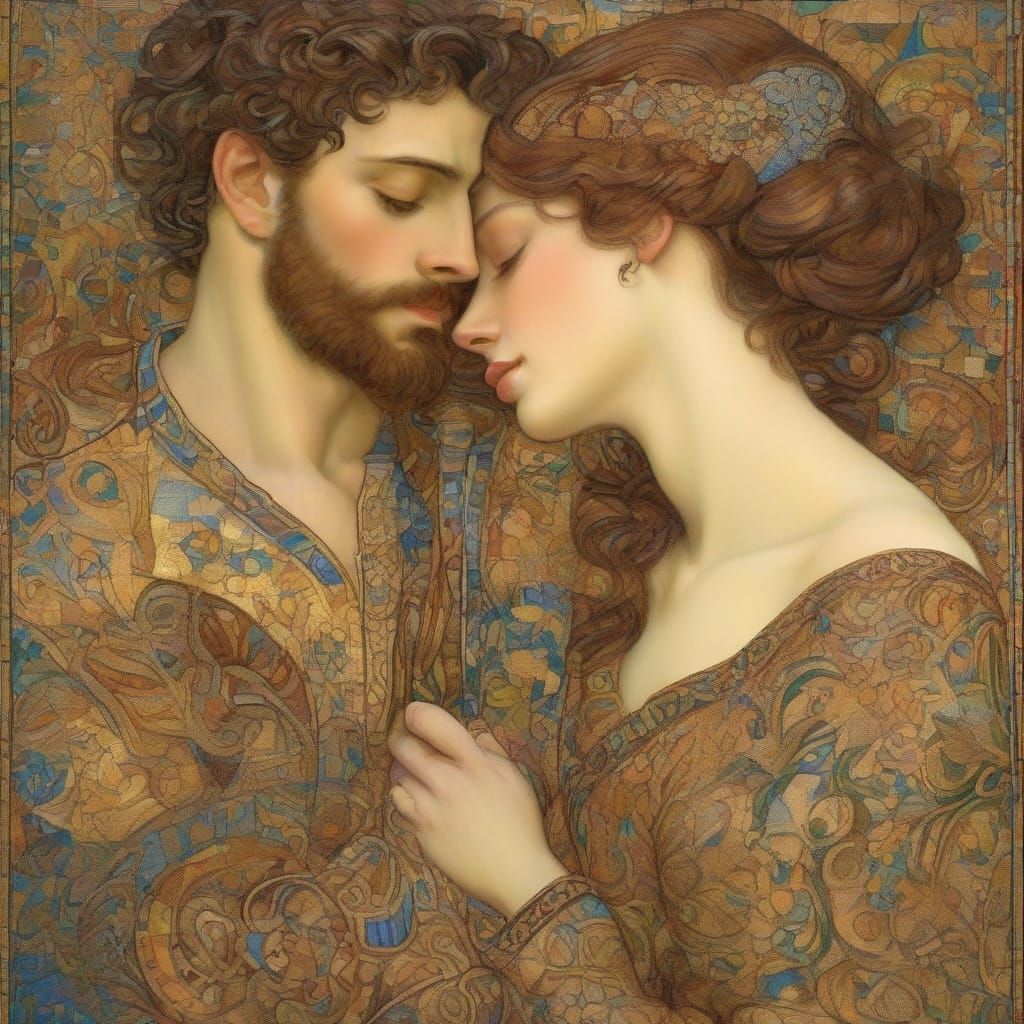 Art Nouveau Couple with Gold Leaf Accents