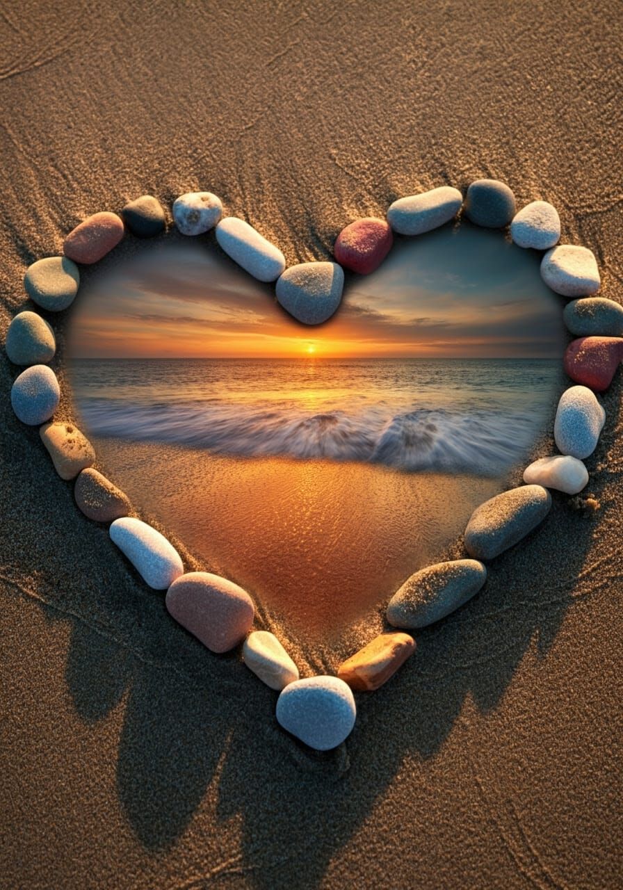 Vibrant Beachside Heart in Sunset Colors
