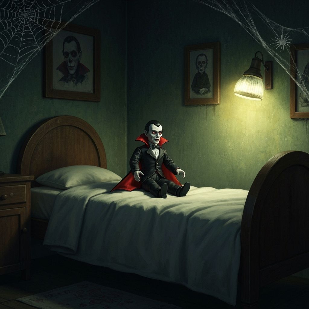 Eerie Dracula Doll in Child's Room Painting