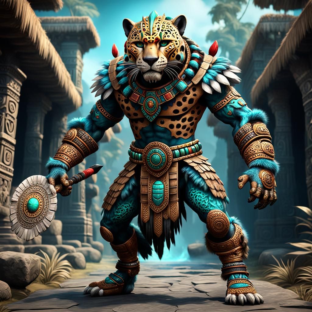 Aztec Jaguar Warrior: Anthropomorphic Fantasy Art