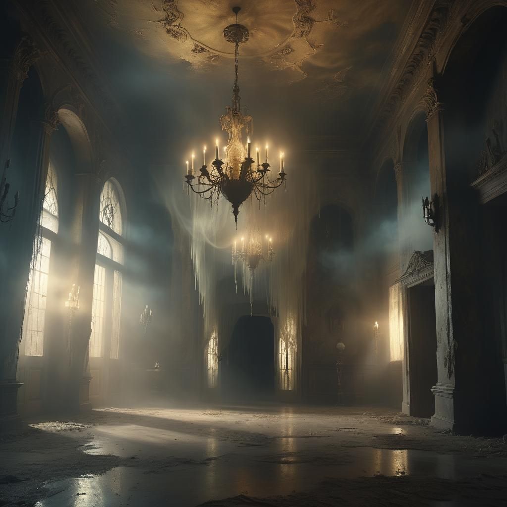 Ethereal Spirit in Haunted House: Surreal Digital Painting