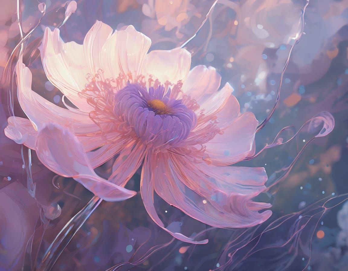 Glowing Abstract Wind Anemone Flowers in Digital Art