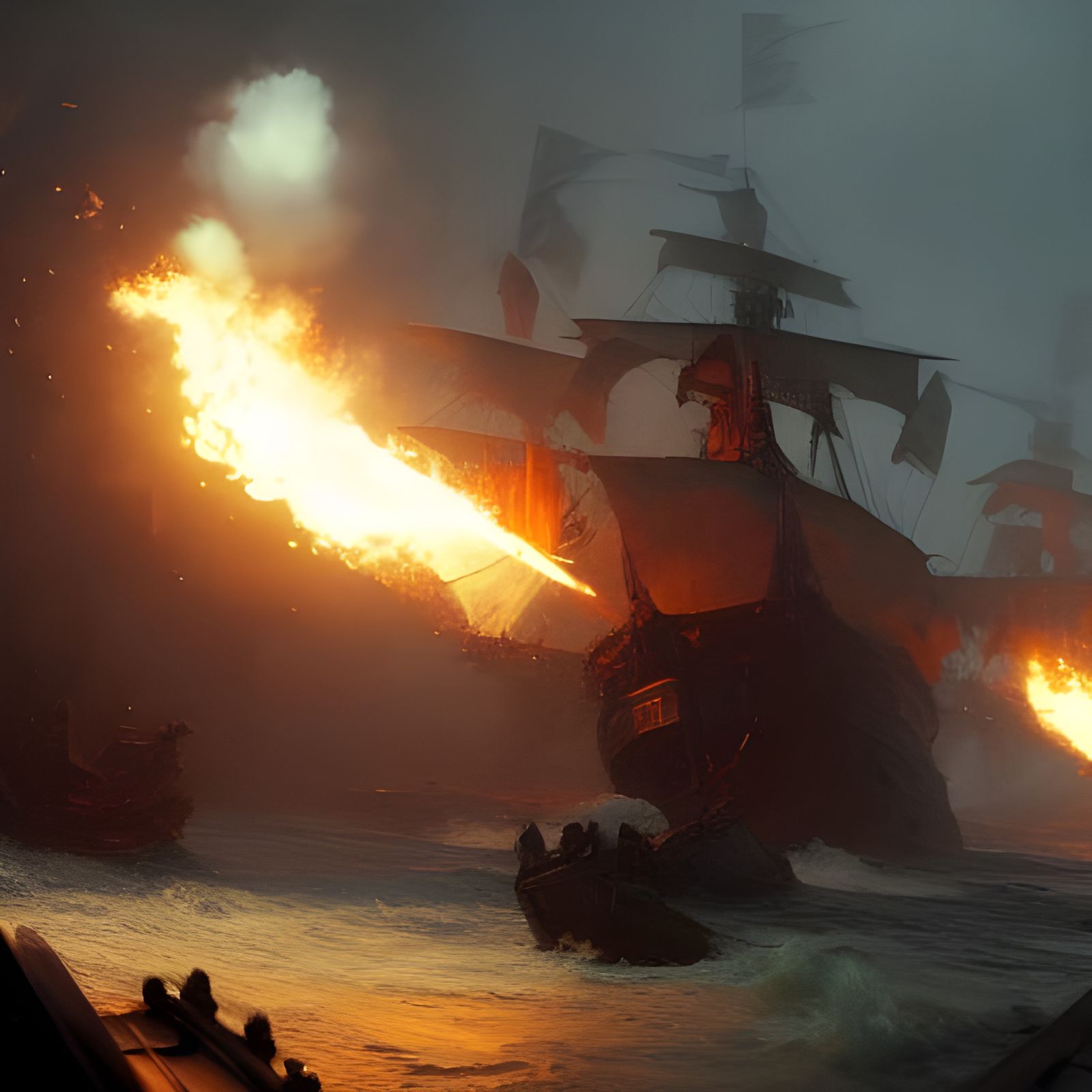 Pirate Cannon Fire: Dark Fantasy Concept Art
