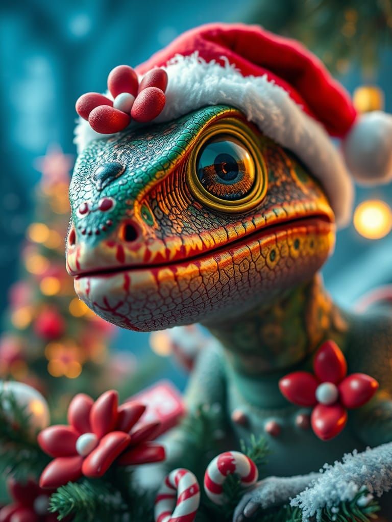 Christmas Pteranodon in a Festive Rainforest