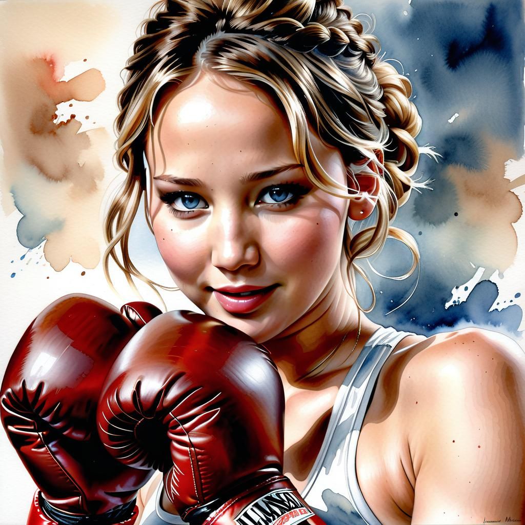 Portrait of boxing Jennifer Lawrence