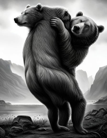 Hyperrealistic Bear Hug with Volumetric Lighting