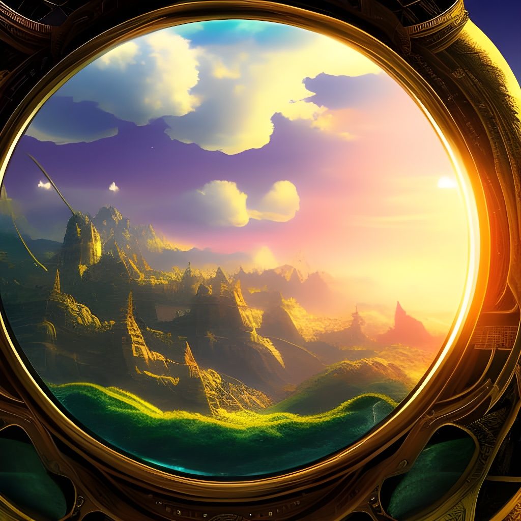 Giant Silver Coin Floating in Sunset Sky