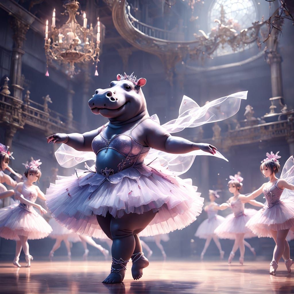 Gothic Hippo Ballerina in Mystical Dance Studio
