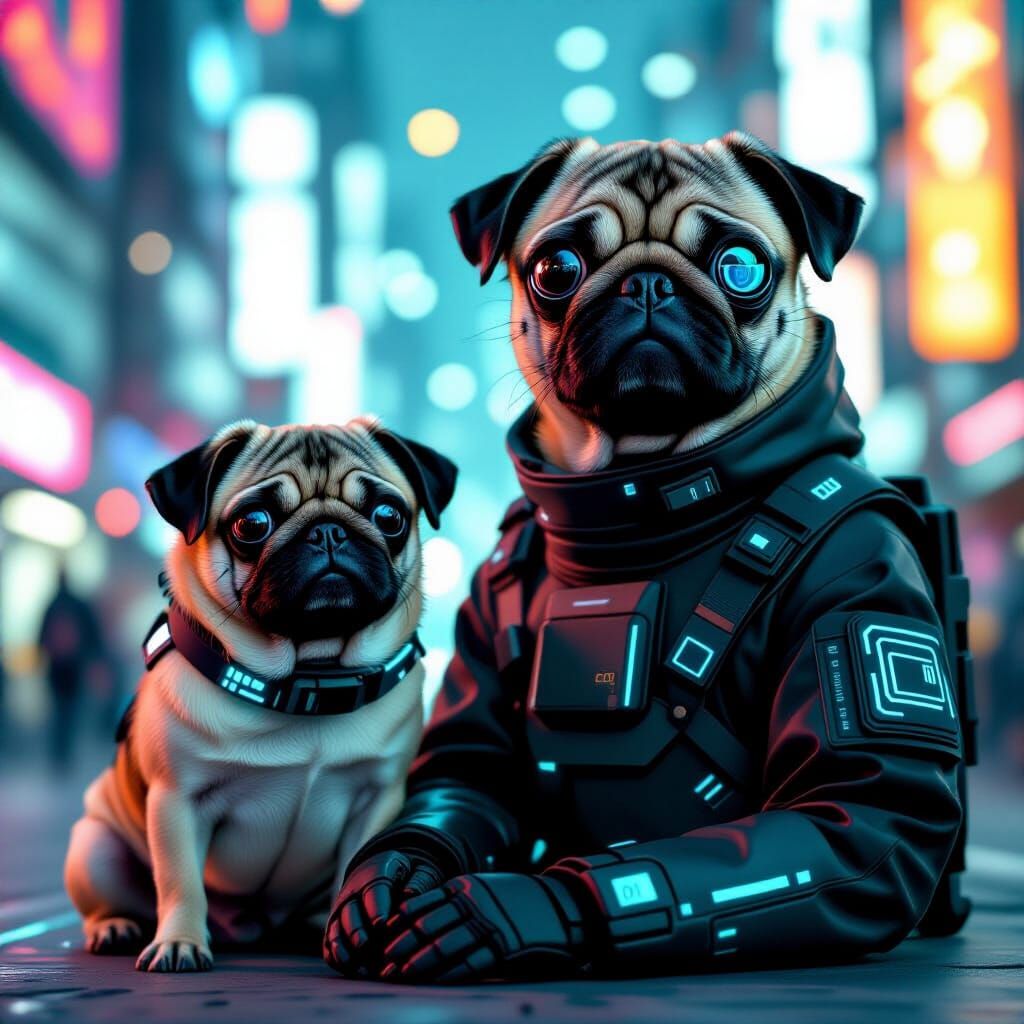 Cyberpunk Fusion: Pug and Human Hybrid