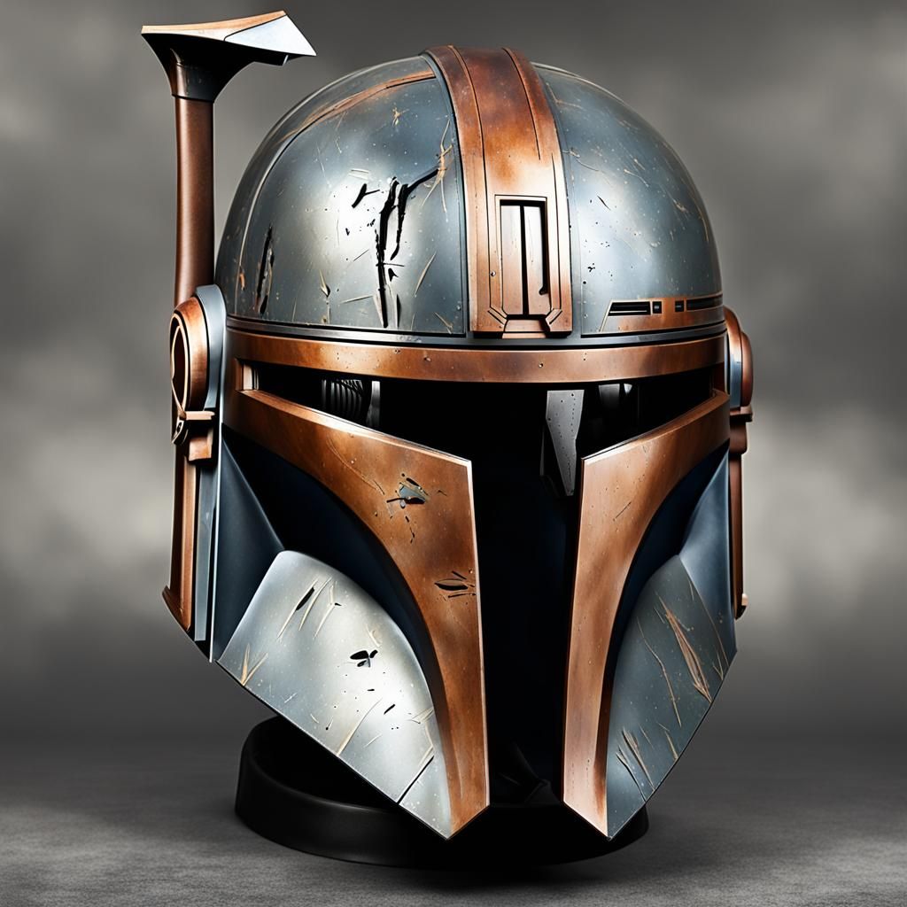 Realistic Battle-Scarred Mandalorian Helmet