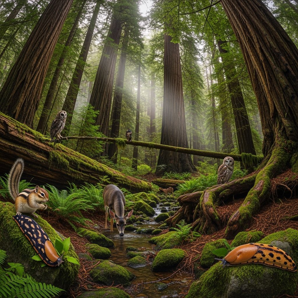 Old growth redwoods, animals