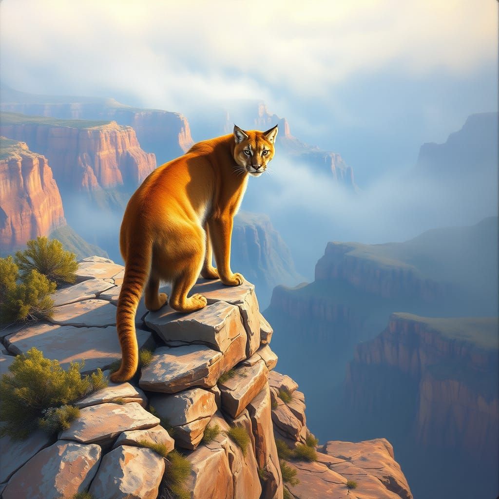Cougar in Grand Canyon: Scientific Oil Painting