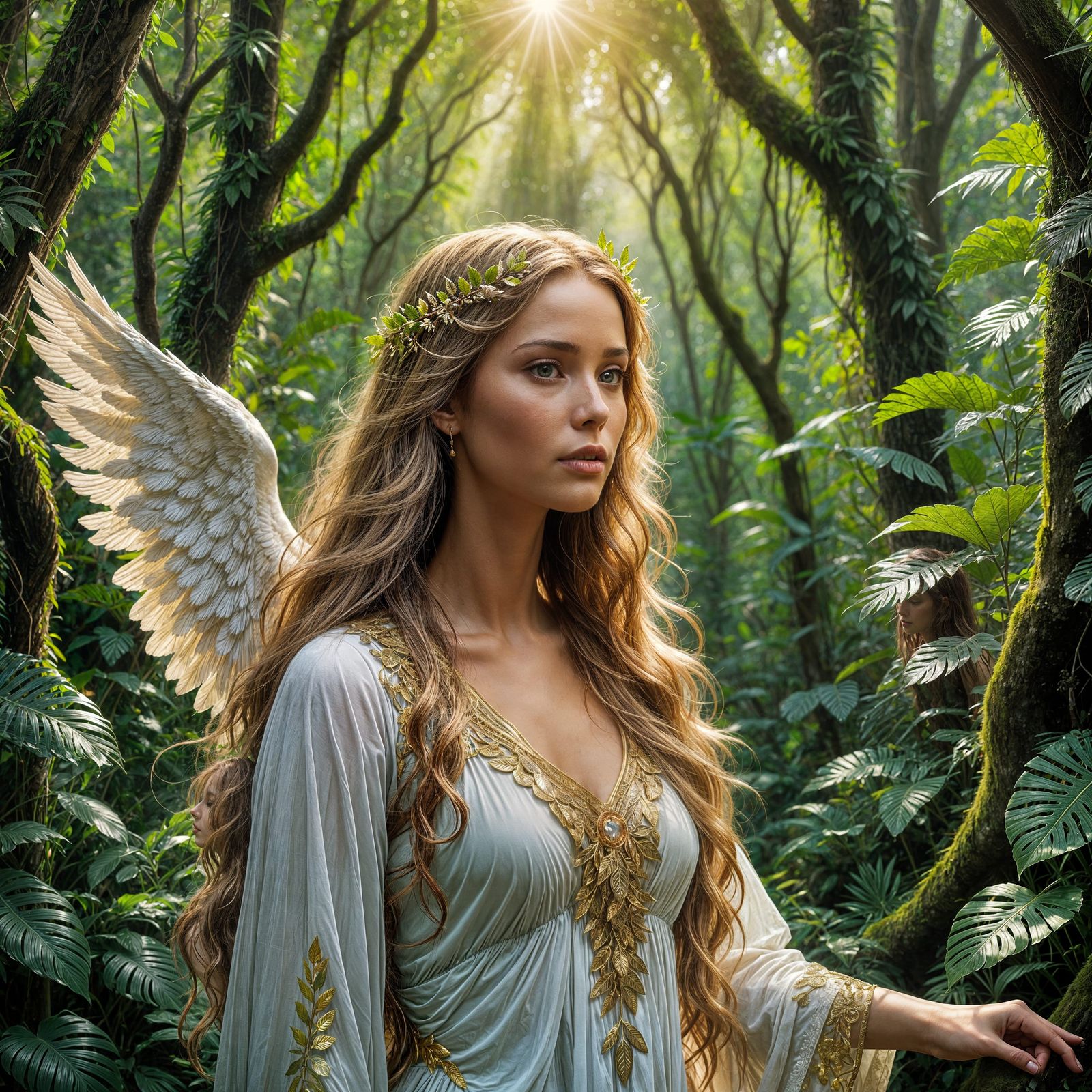 Angel in Lush Jungle, Radiant Beauty in Paradise
