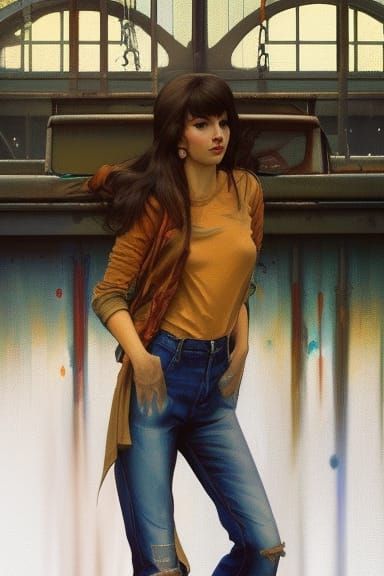 1970s Woman in Bell Bottoms, Detailed Portrait