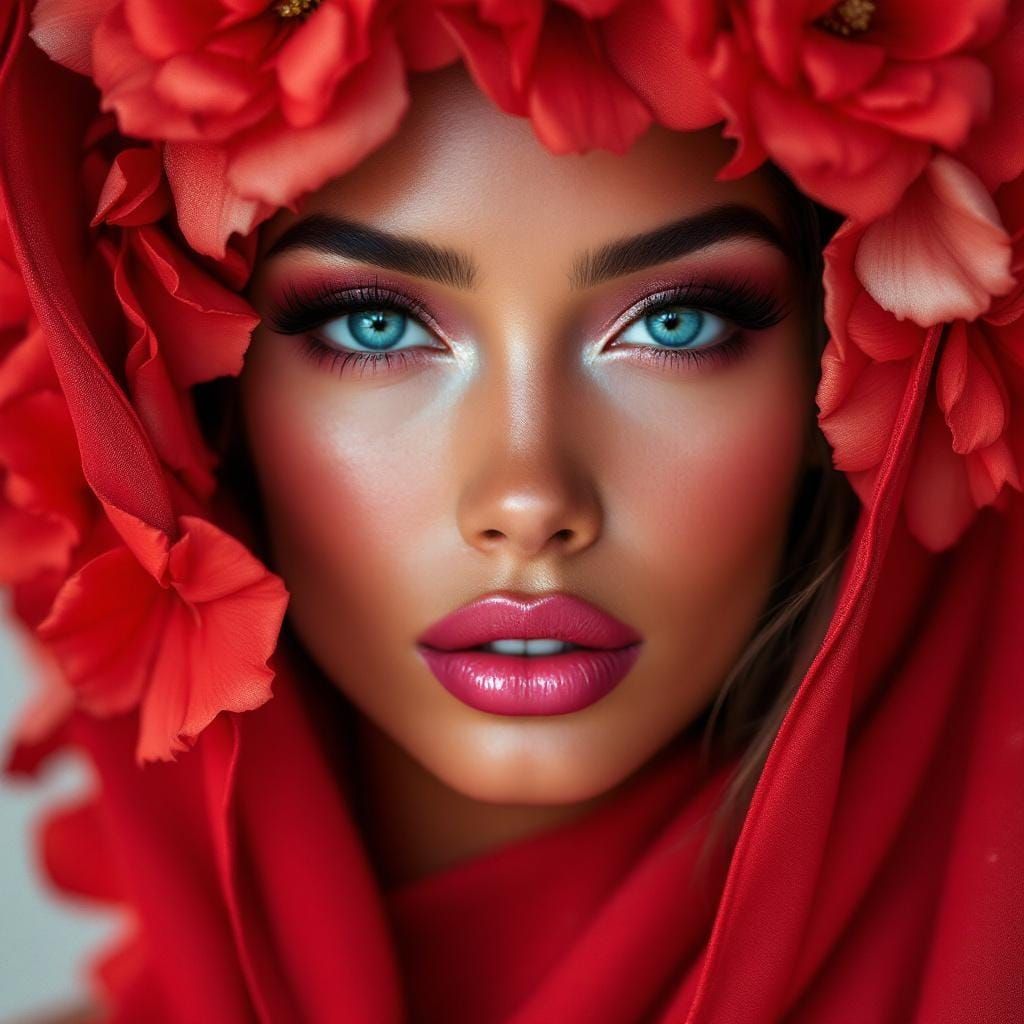 A realistic, digital portrait, and an American woman with a ...