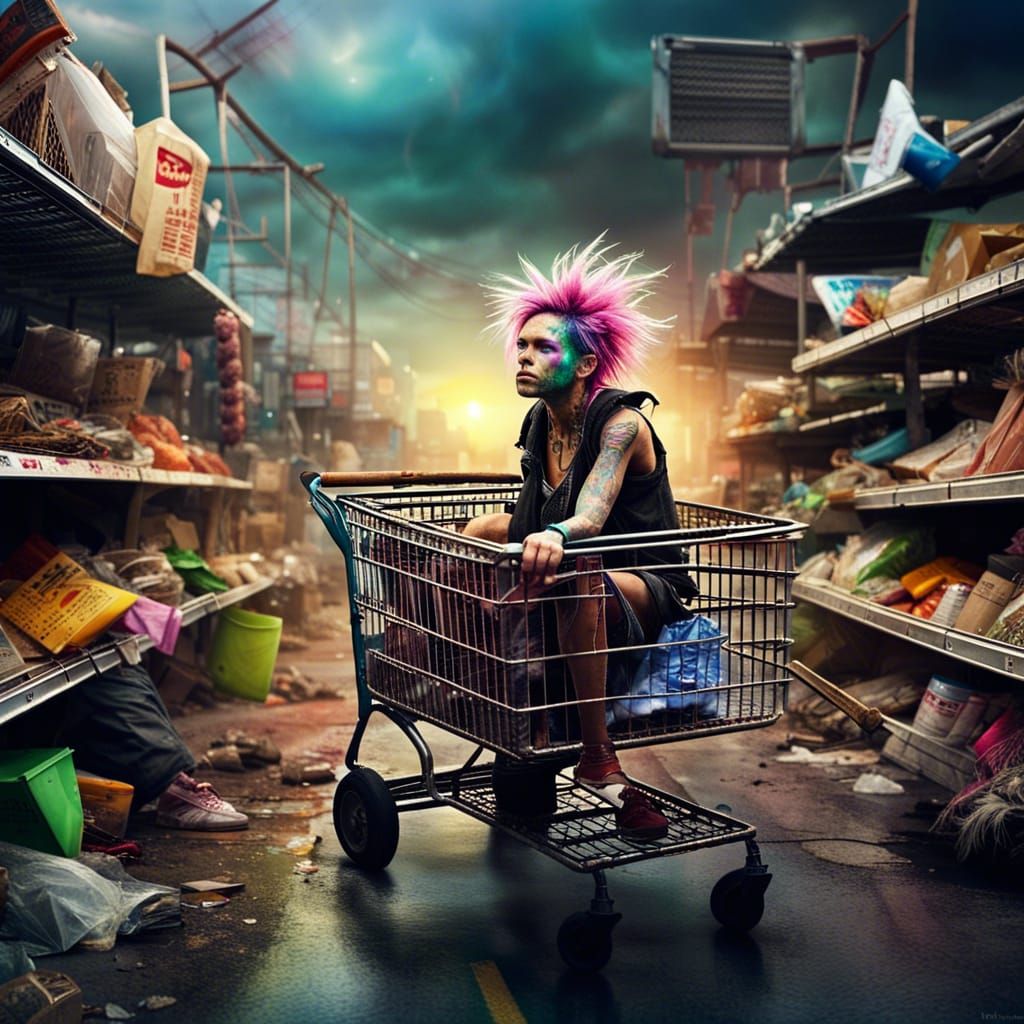 Punk Fairy Drives Cart Through Apocalyptic World