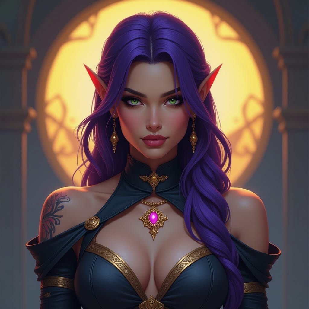 Muscle-bound Drow Sorceress in Dark Fantasy Concept Art