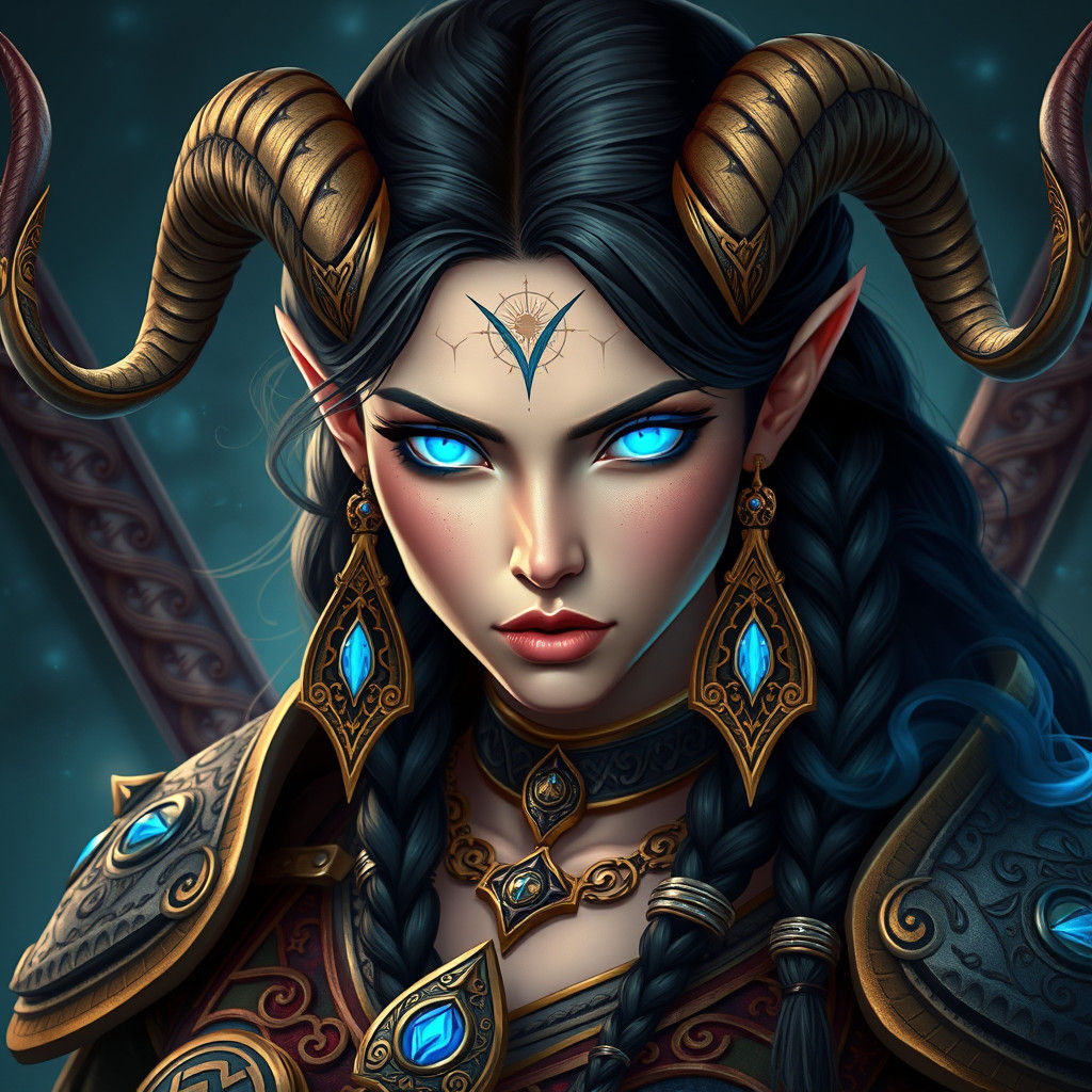 Mystical Female Warrior in Art Nouveau Style