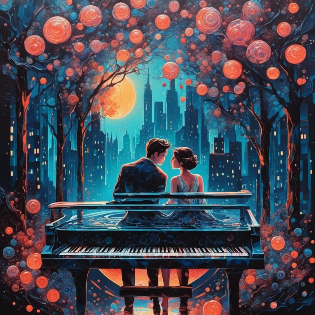 Romantic Midnight Cityscape in Acrylics