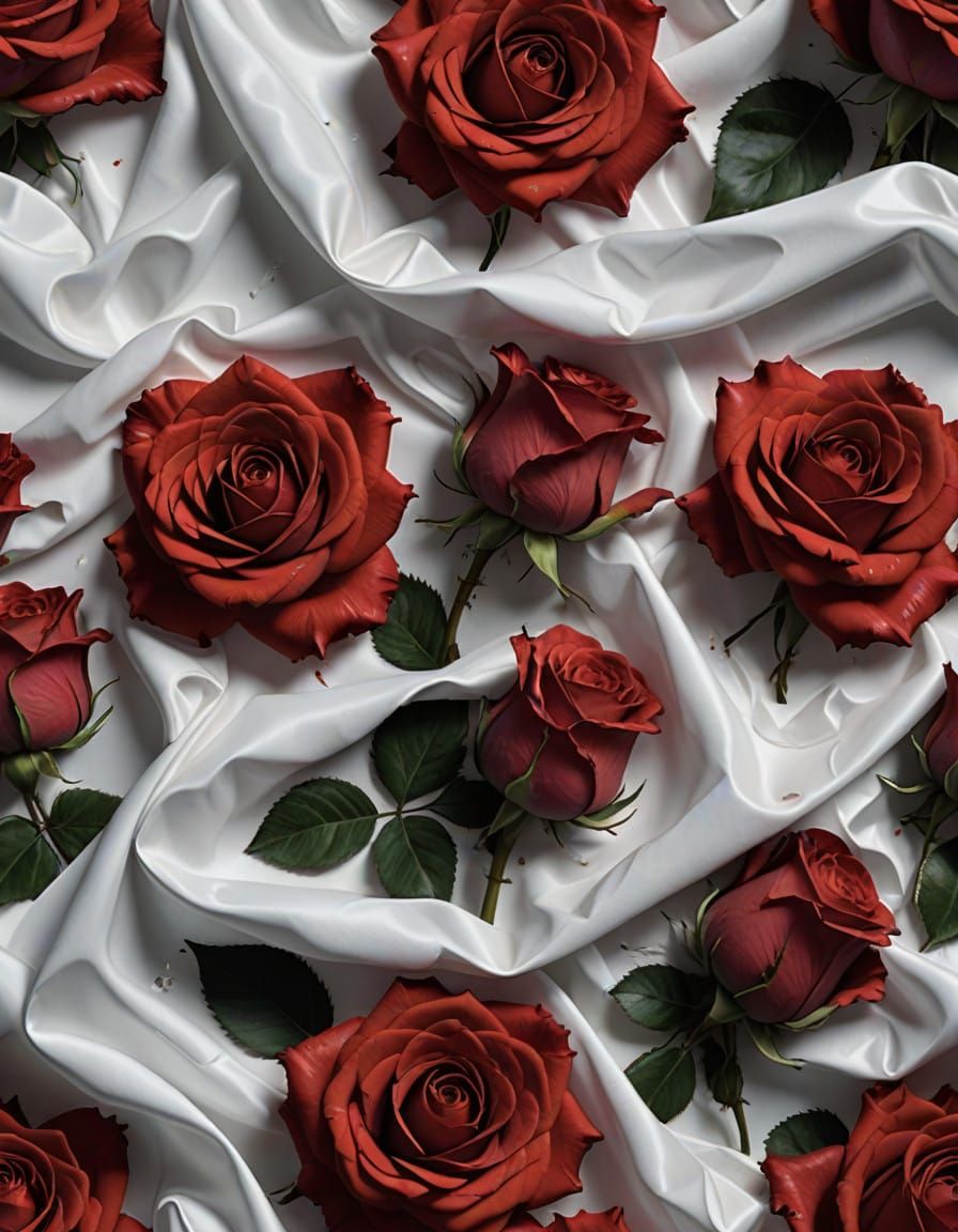 Sensual Scarlet Roses on Luxurious Silk