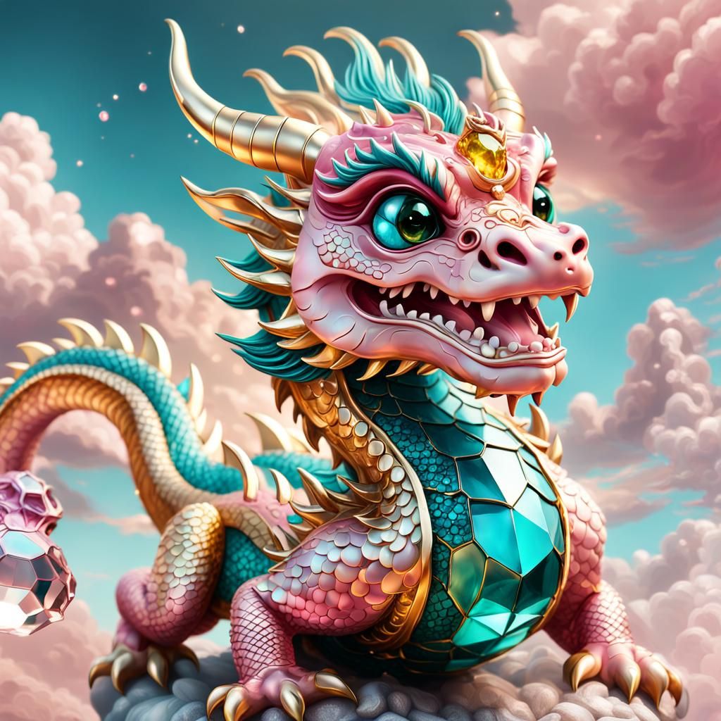 Cute Baby Chinese Dragon with Crystals