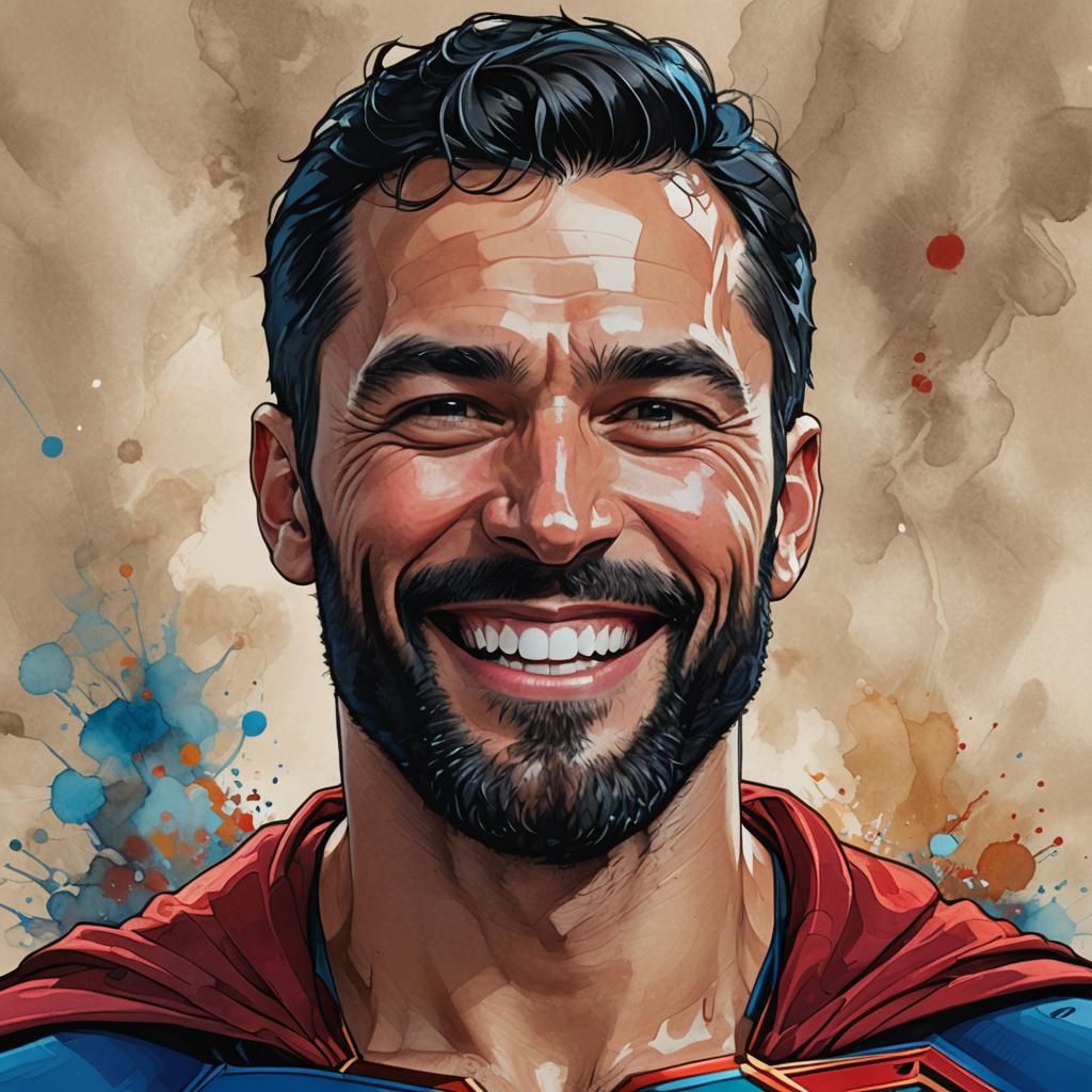 Joyful Superman Portrait in Alcohol Ink Style
